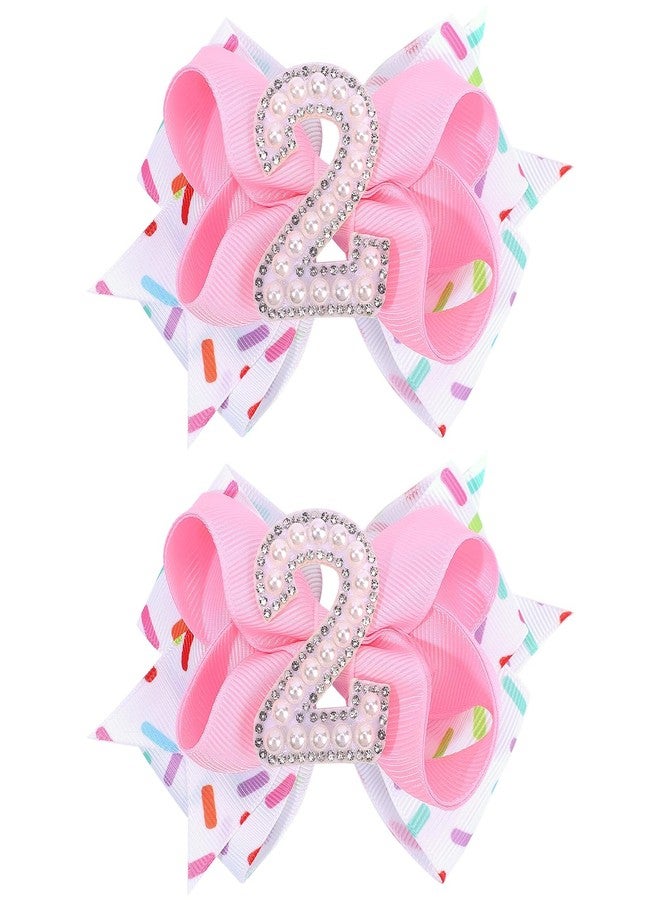 ربطتان للشعر لحفلة عيد ميلاد الطفلة الثانية - ربطة شعر وردية اللون بتصميم حلو مستوحى من حفلة الآيس كريم، مناسبة للأطفال من عمر سنة إلى 6 سنوات، مع ملابس وزينة. - Image 1